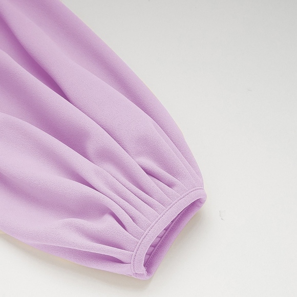 Lavender Bishop Sleeve Belted Midi Pencil Dress - Picture 5 of 7